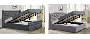 Velvet fabric bed, air pressure lift storage cabinet