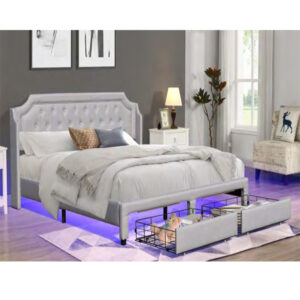 LED soft bed fabric bed with drawer storage