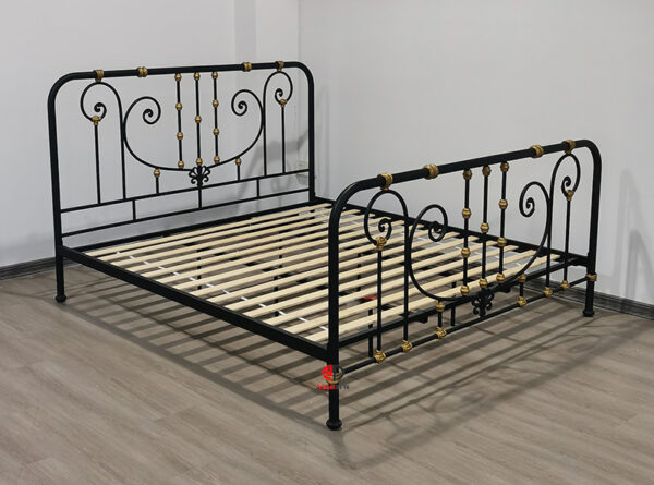 Brass-Accented Iron Art Bed